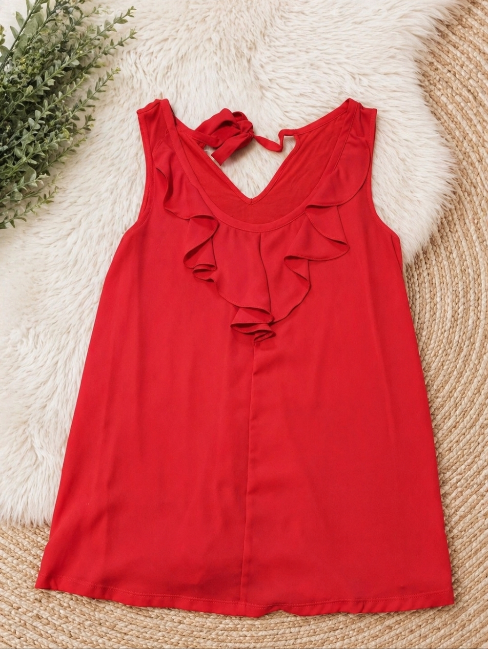 Express Coral-Red Ruffle V-Neck Sleeveless Camisole